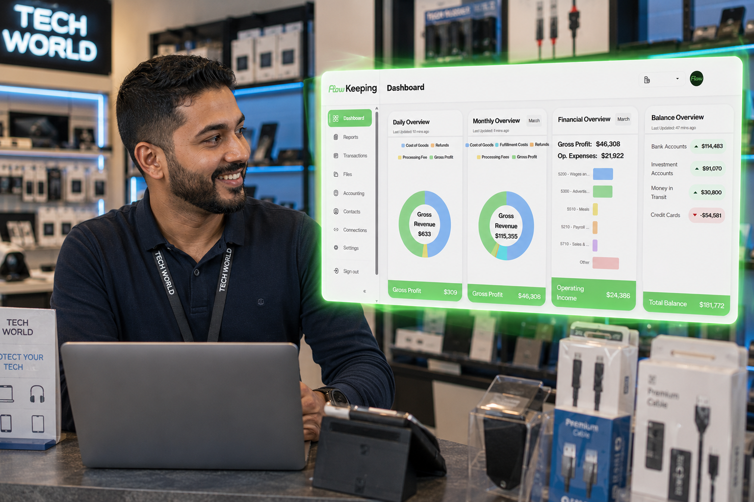 Business owner using Flow Keeping