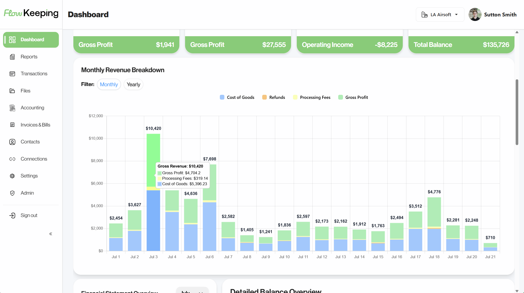 Flow Keeping live revenue and cash dashboard