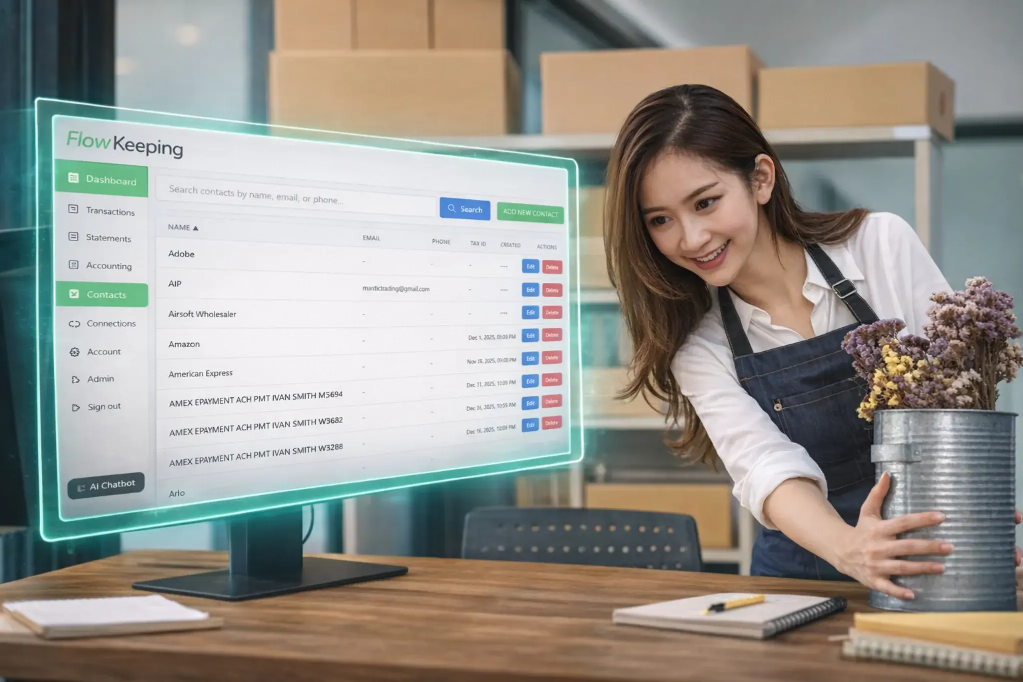 Restaurant owner tracking transactions in a digital workspace